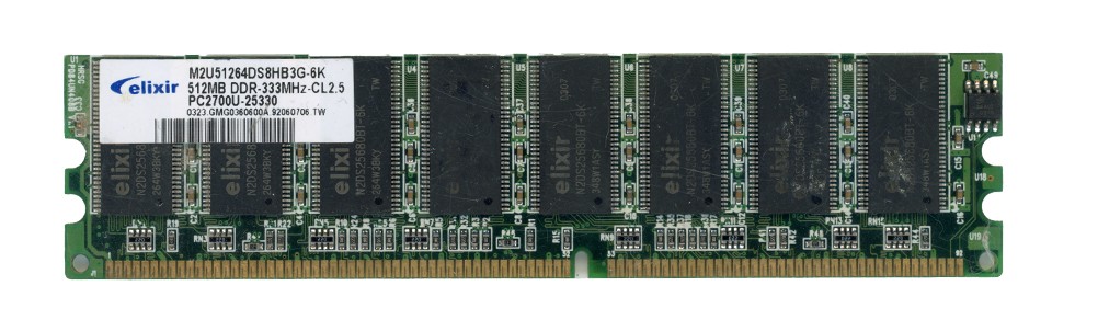 ELIXIR 512MB DDR PC2700U 333MHz M2U51264DS8HB3G-6K Non-ECC