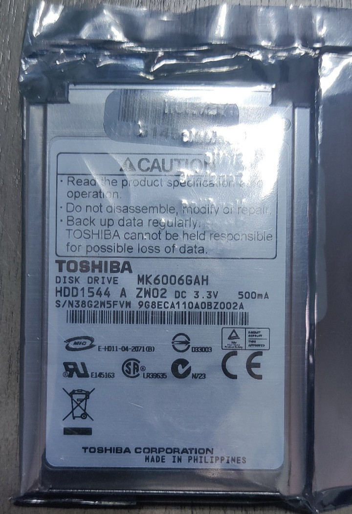 New Toshiba MK6006GAH  60 GB Internal UA100 1.8" HDD Microdrive HDD1544
