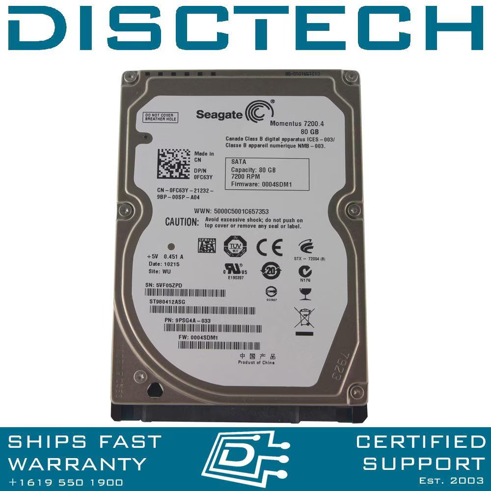 Seagate Momentus 7200.4 80GB SATA Hard Drives ST980412ASG Dell 0FC63Y