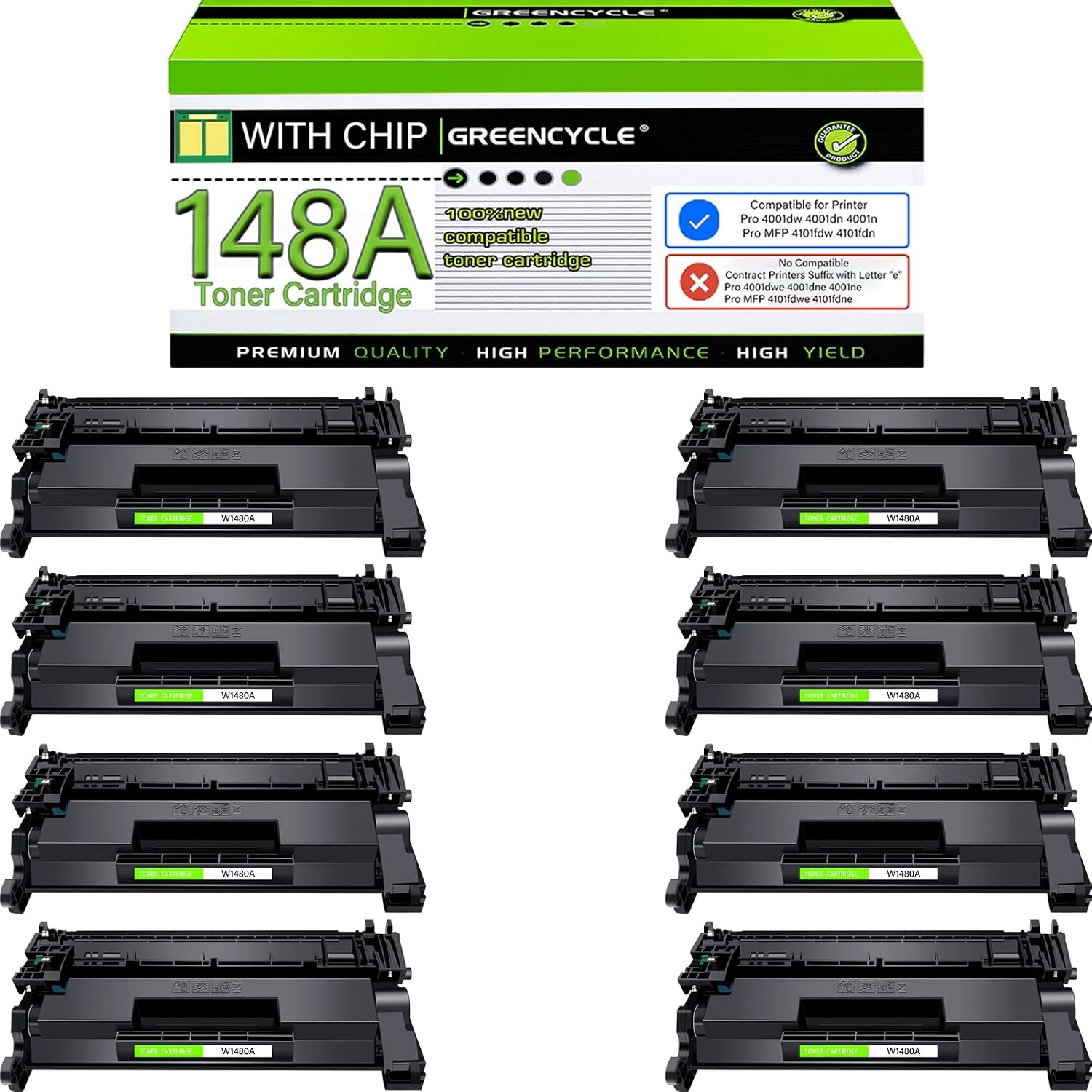 8PK 148A Toner Cartridge with Chip for HP LaserJet Pro 4001dw 4001n MFP 4101fdw