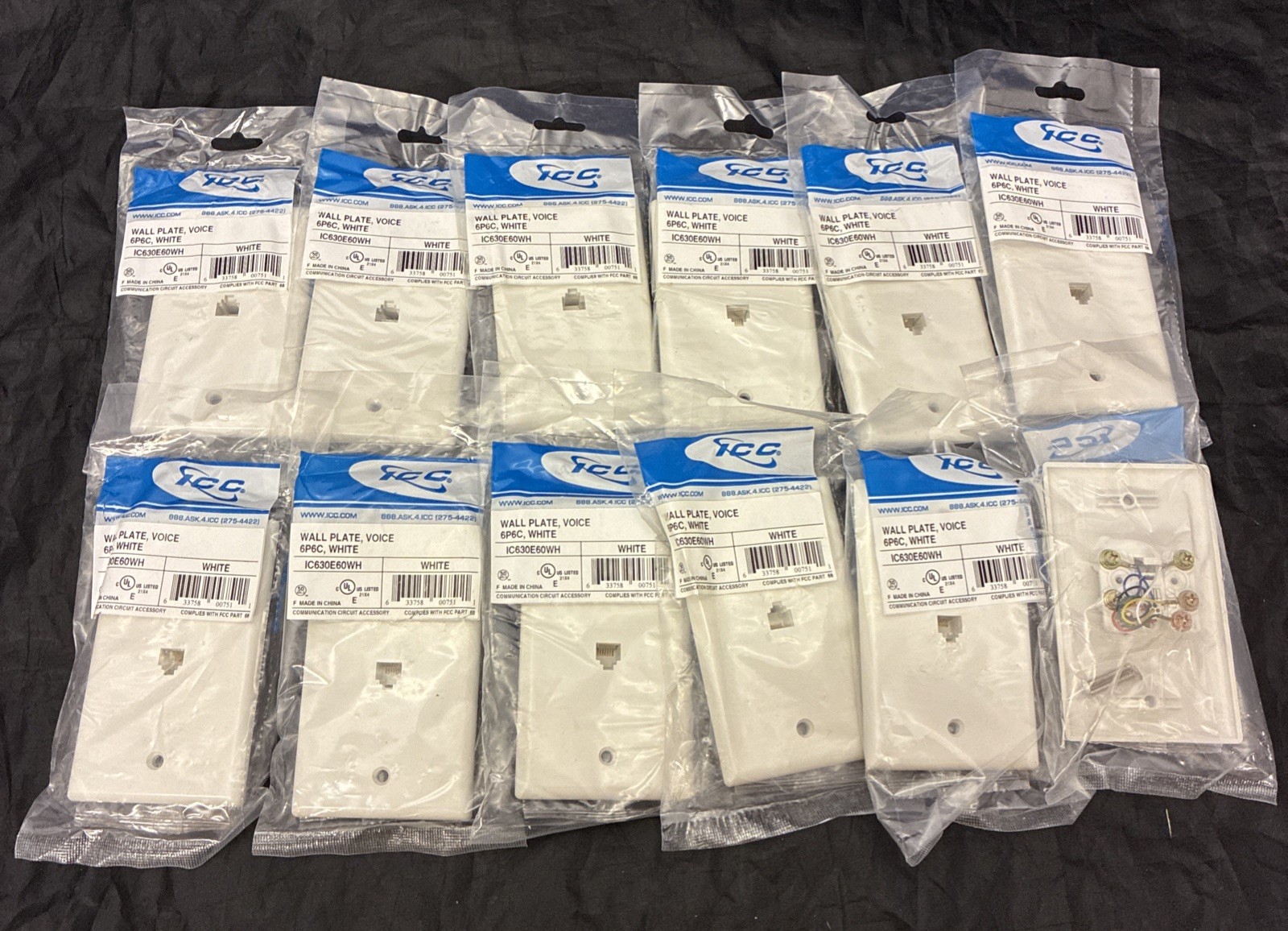 ICC IC630E60WH Single-Gang Faceplate, 6P6C, White (Lot of 12)