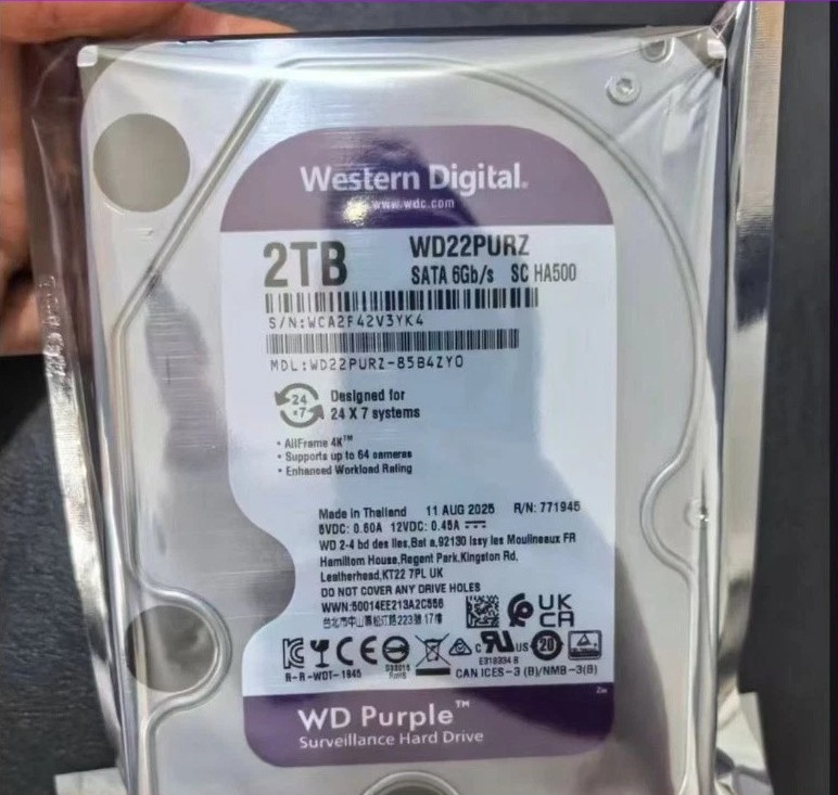 WD22PURZ 2TB Purple Surveillance HDD 256MB Cache 3.5" SATA CCTV Drive