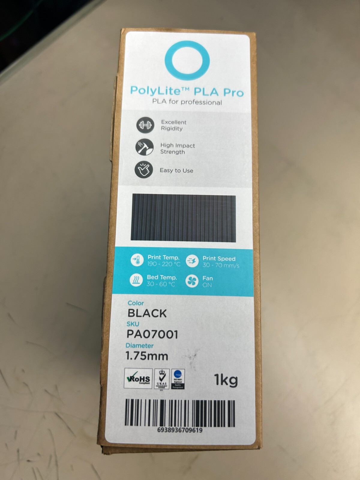 New - Polymaker PA07001 Black  1.75mm 3D Printing Filament PolyLite PLA Pro 1kg