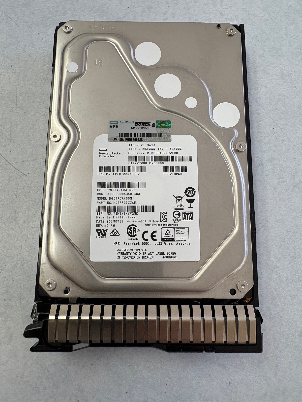 872491-B21 ,872772-001 HPE 4TB SATA 6G 7.2K LFF SC DS HDD