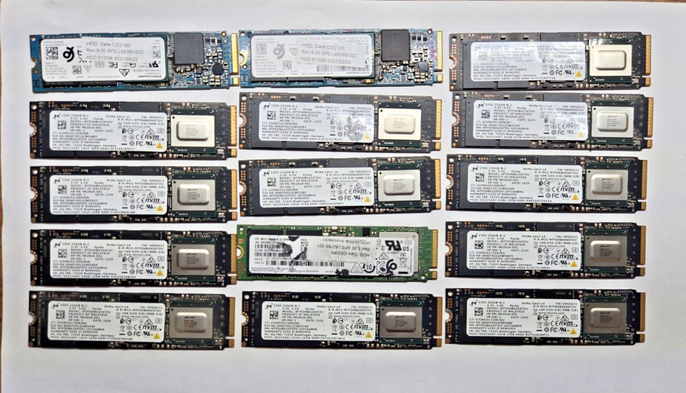 Lot of 15 - 256GB M.2 NVMe Solid State Drives SSD - Mixed Brands - Tested