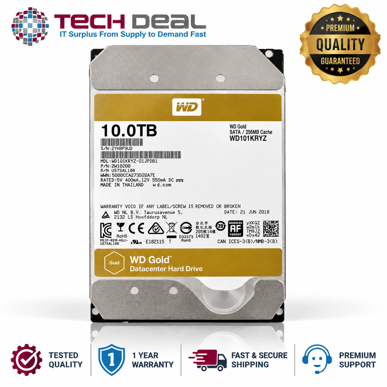 WD Gold WD101KRYZ 10TB 3.5" SATA 6Gb/s 7200RPM 256MB HDD Tested