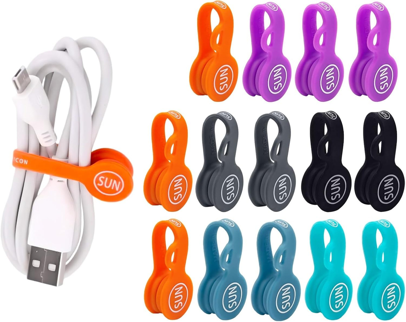 Cable Organizer Clips Silicone Twist Ties Multicolor Pack for Phones, Tablets