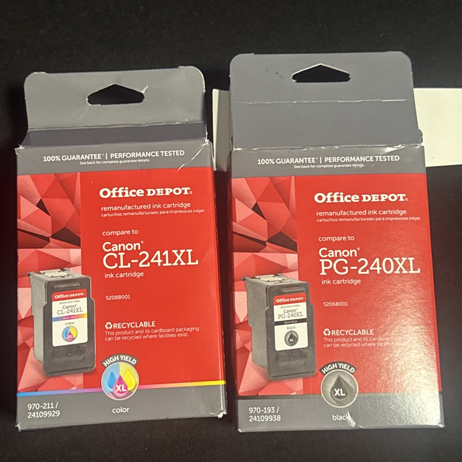 (2) Sealed Office Depot CompareCanon PG-240XL/CL-241XL Tri-Color Ink Cartridges