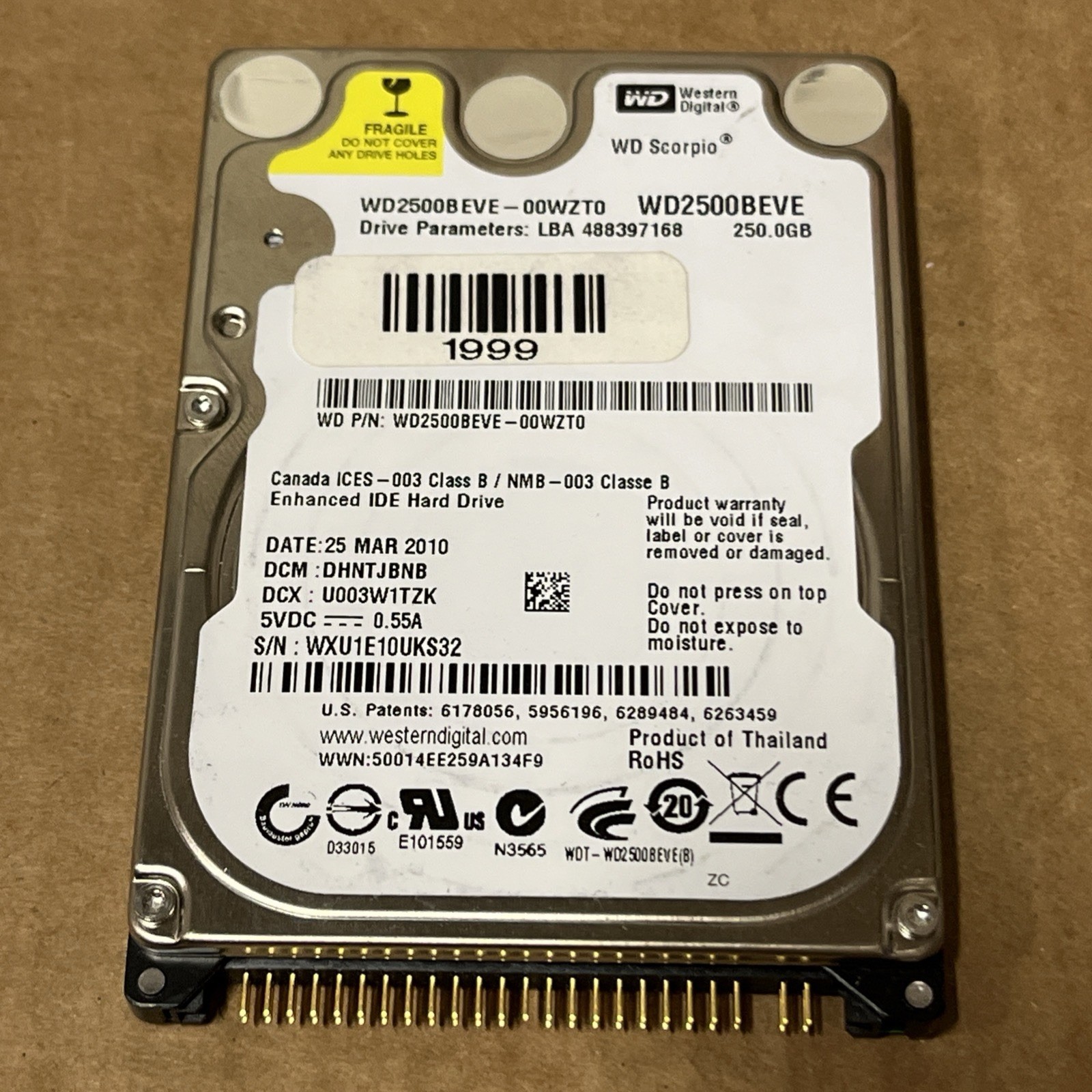 Western Digital Scorpio Blue 250GB Internal 5400RPM 2.5" (WD2500BEVE) HDD