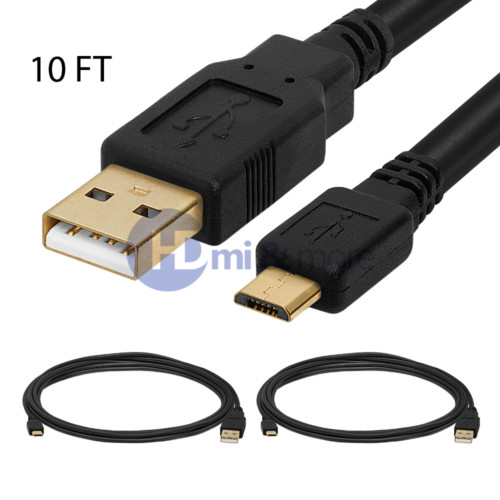 2x Long Micro USB Cable 10FT 3m USB Micro Cord Data Sync Charger Cable 10 Feet