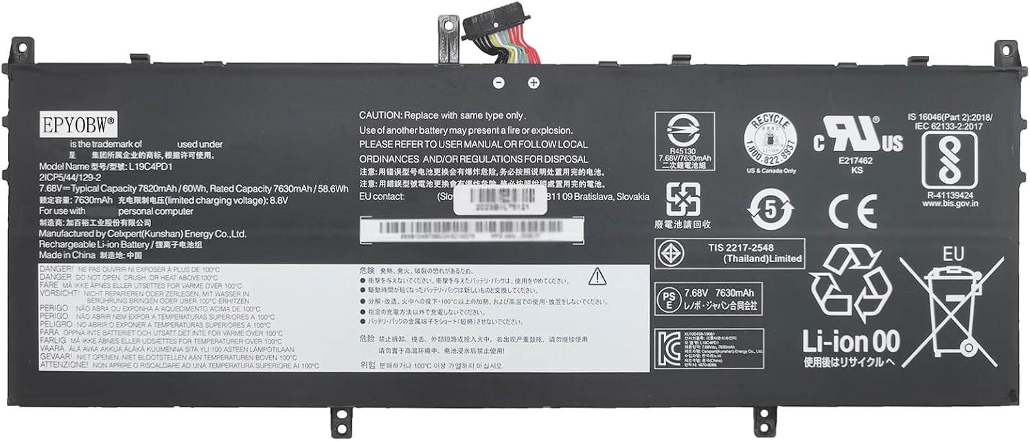 L19C4PD1 L19D4PD1 Laptop Battery 60Wh 7820mAh 4 Cell 7.68V Compatible