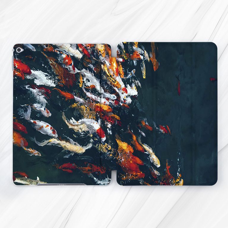 Koi Fish Japan Oil Painting Case For iPad 10.2 10.9 A16 Pro 13 Air 11 Mini 7 A17
