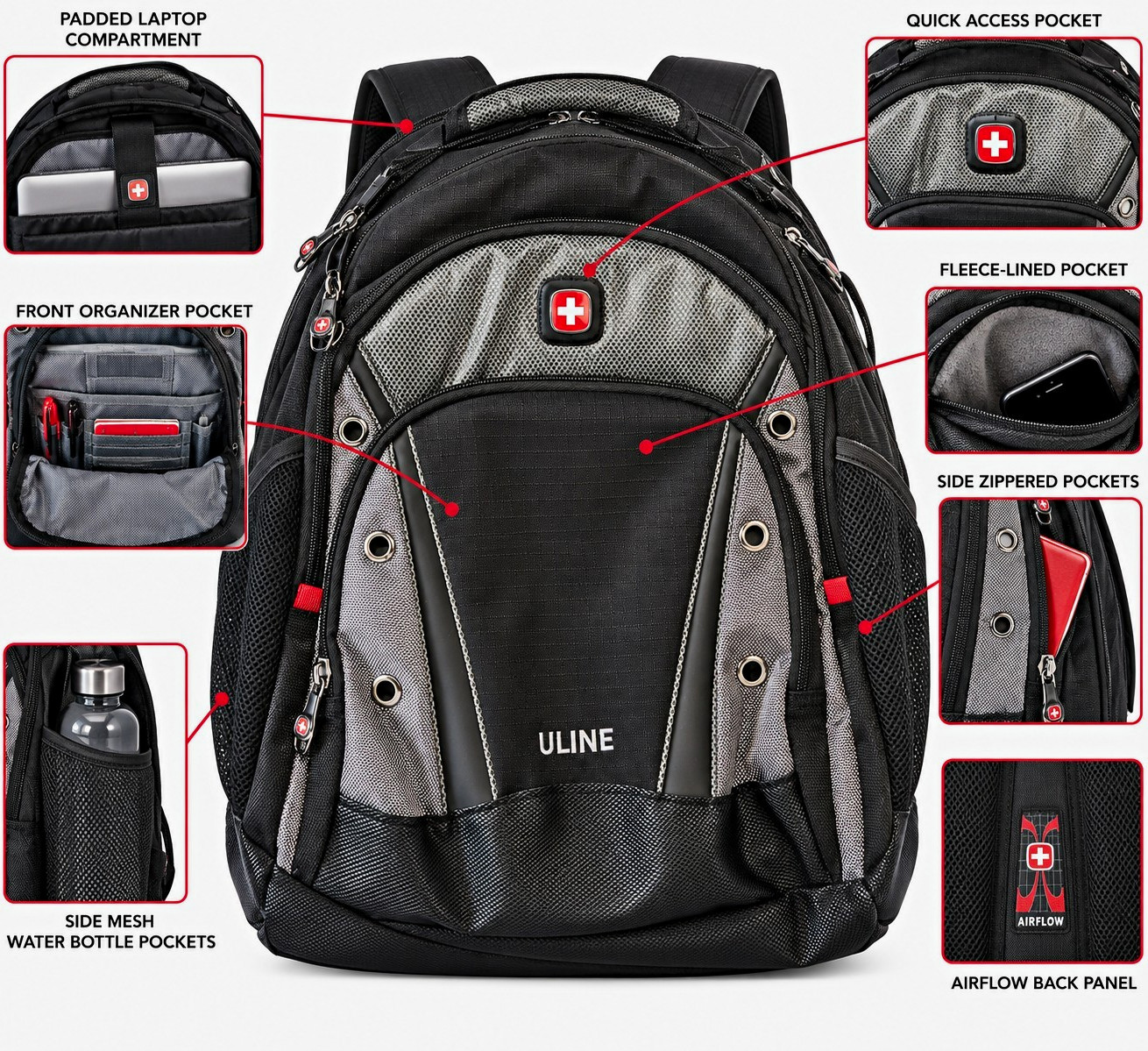 SwissGear Wenger Synergy Pro ULINE Laptop Backpack 16" Black Gray NWT 601276