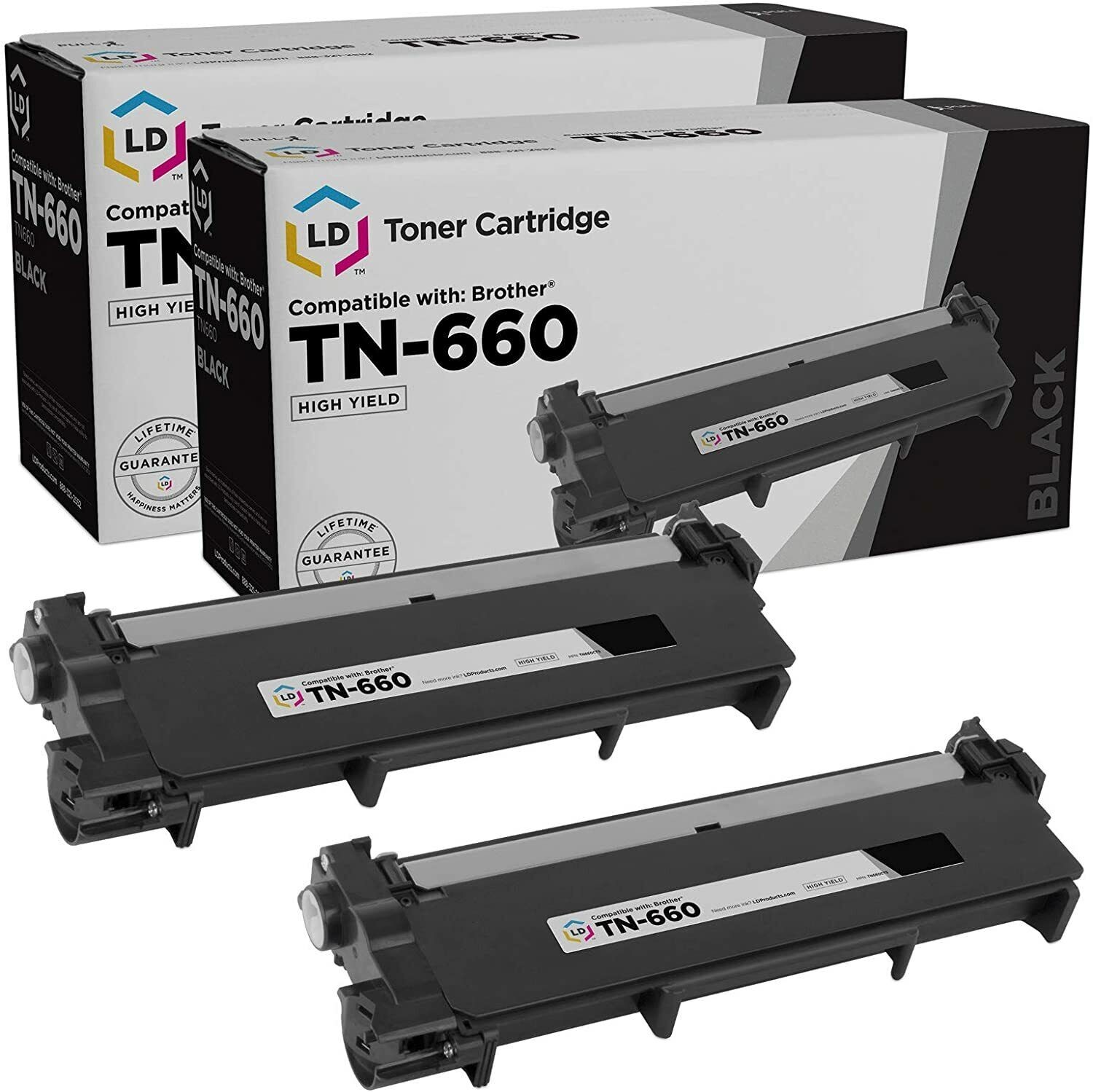 LD 2pk Comp Black Laser Cartridge for Brother Toner TN660 MFC-2707DW L2740DW