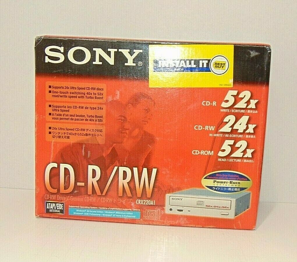 Sony CD-R/RW Drive CRX220A1 CD Burner with Install Disc Open Box OEM 2001