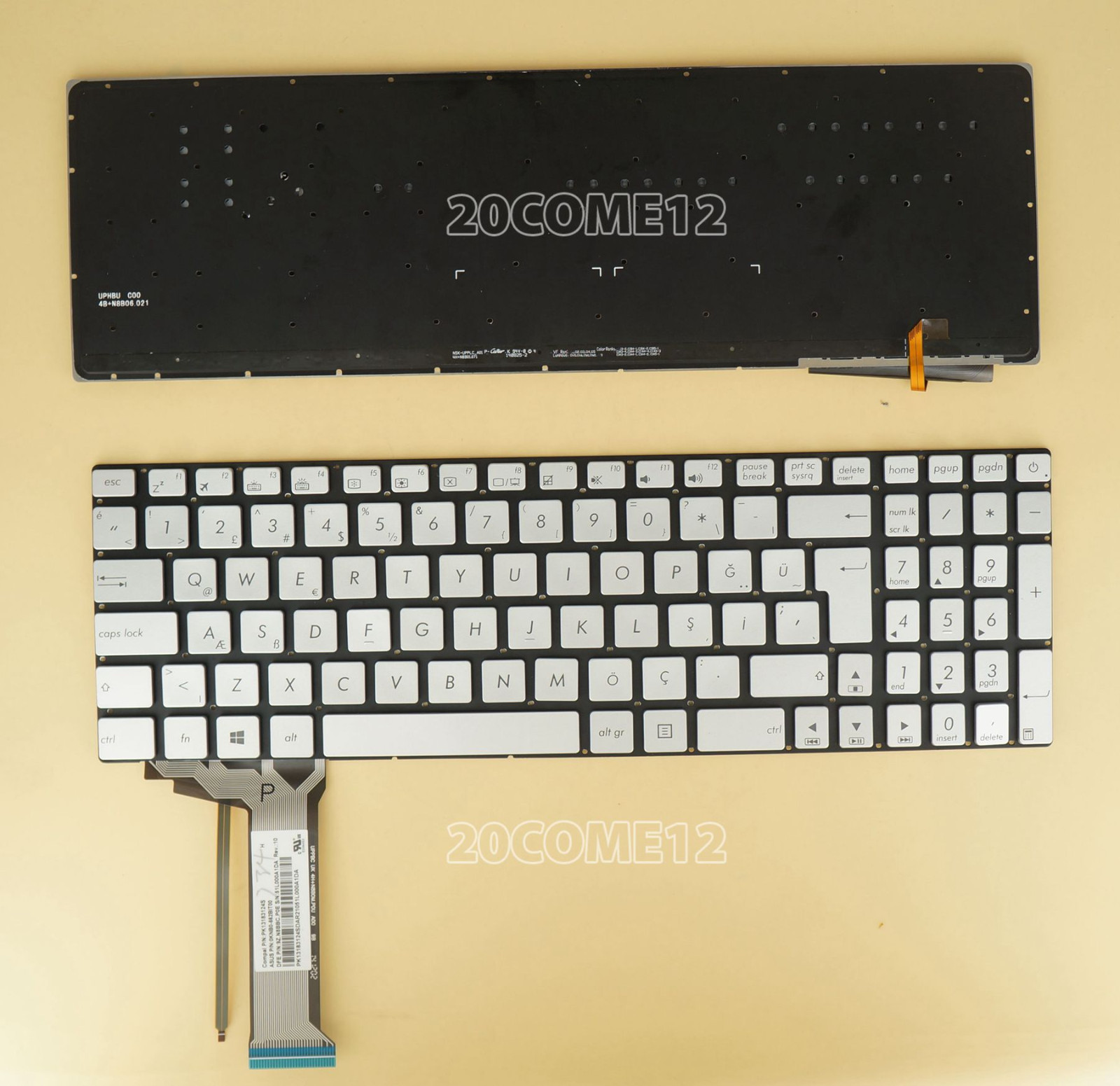 New for ASUS N552VW N552VX N752V Keyboard Turkish Klavye Backlit No Frame Silver