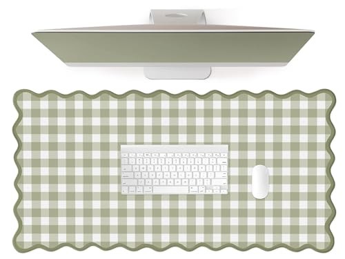 Green Checkered Scalloped Desk Mat Large Gaming Mouse Pad