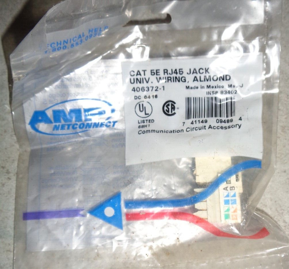 AMP NETCONNECT TOOLLESS ALMOND CAT 5E RJ45 JACK **