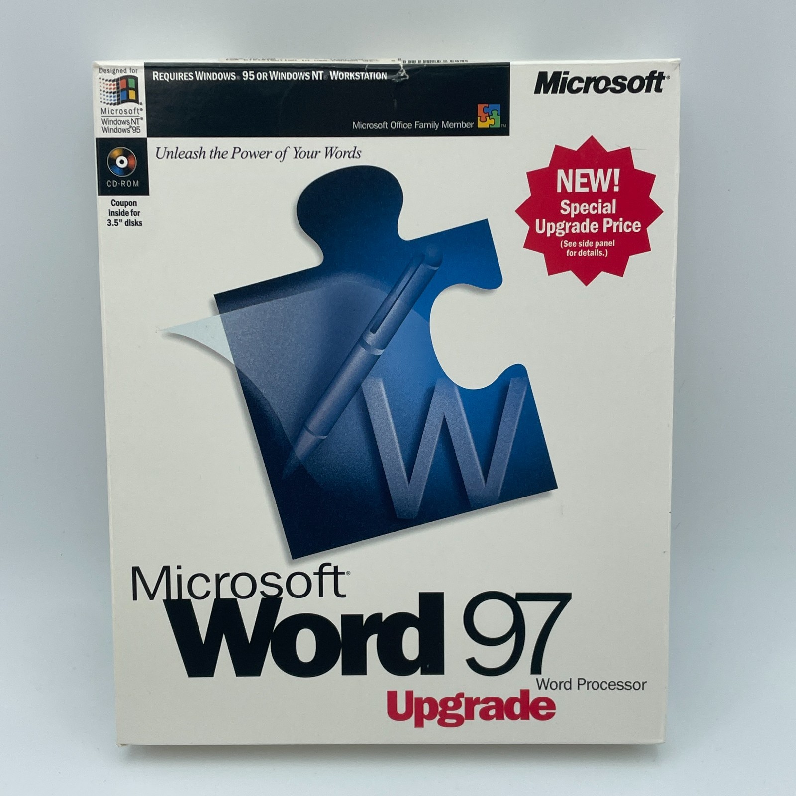 MICROSOFT Word 97 Upgrade Windows 95 NT CD ROM Vintage Software Big Box With Key