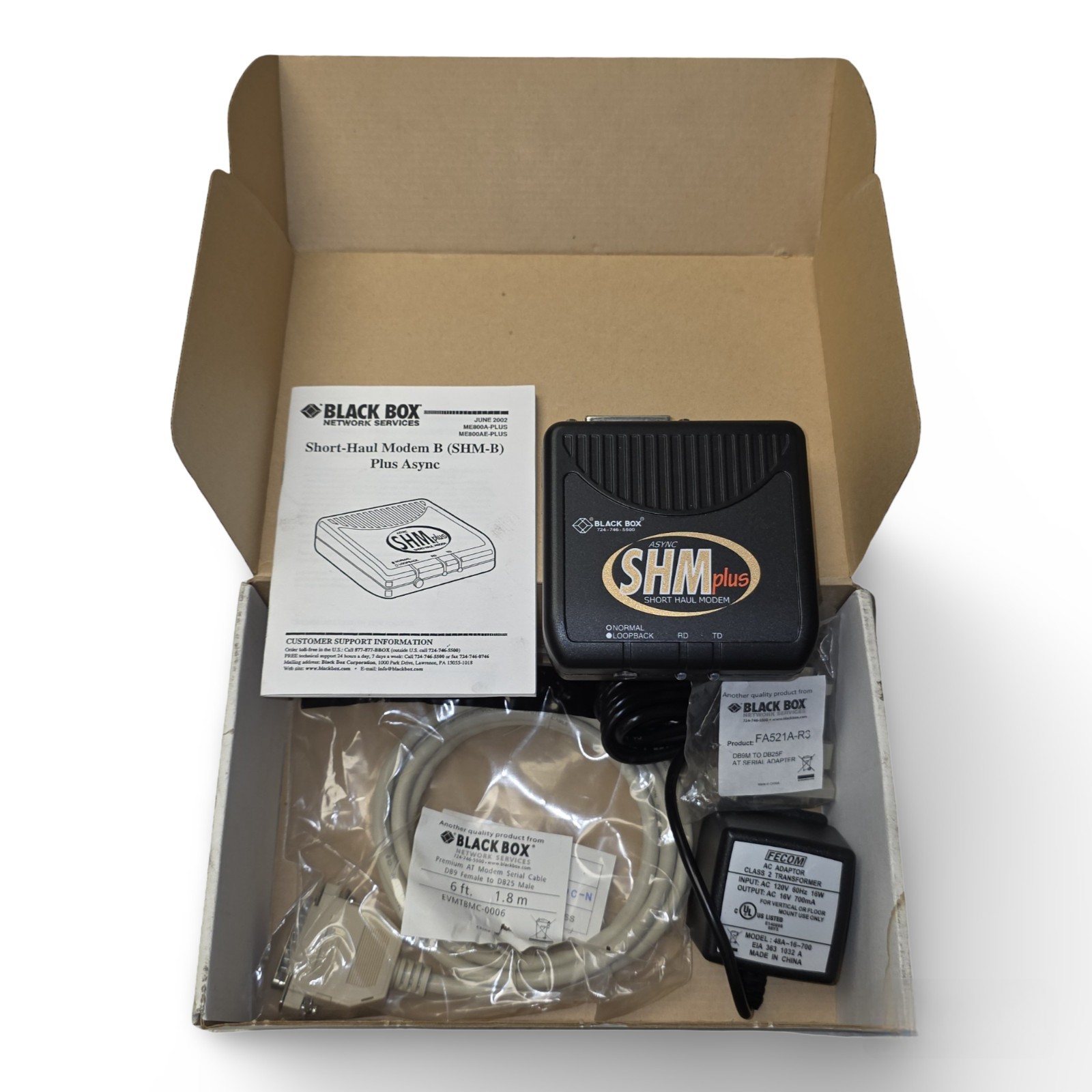 BLACK BOX ME800A-PLUS-R2 SHORT HAUL MODEM B (SHM-B) PLUS ASYNC - NEW OPEN BOX