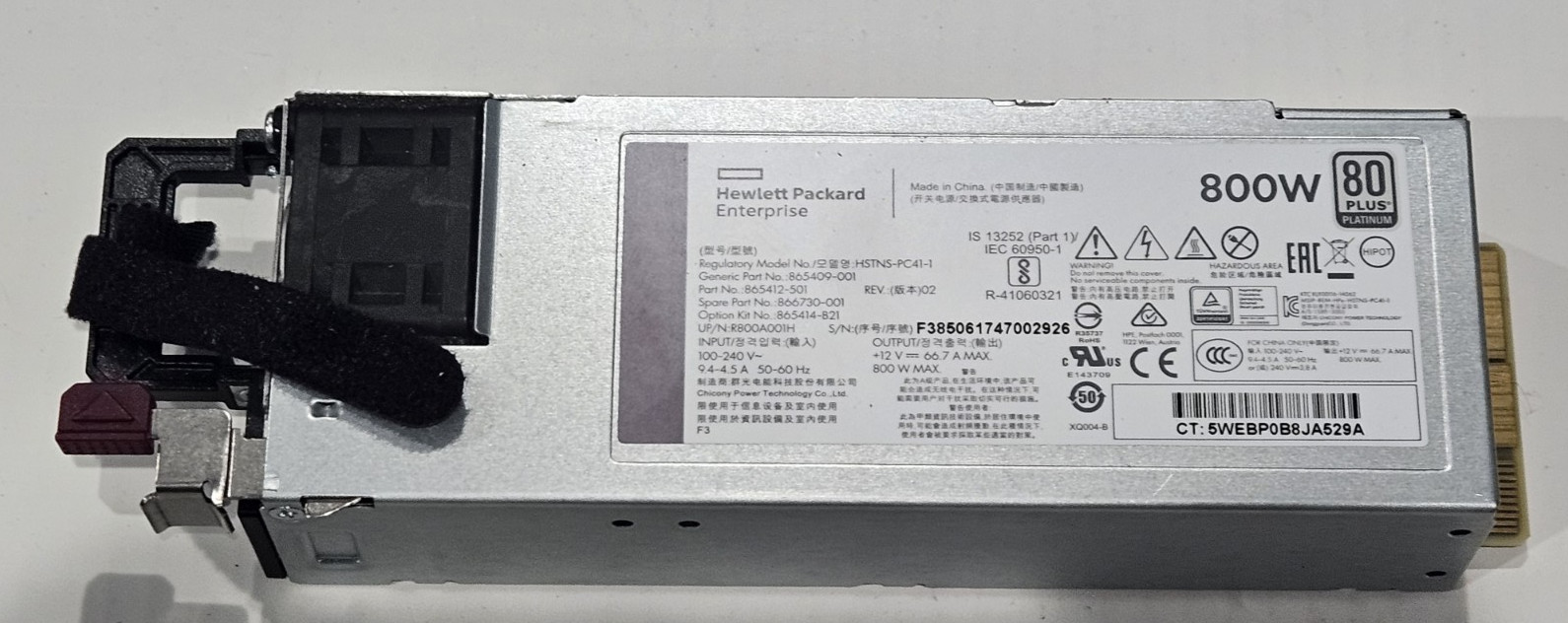 HP HSTNS-PC41-1 800 W HPE 865409-001 865412-501 Power Supply