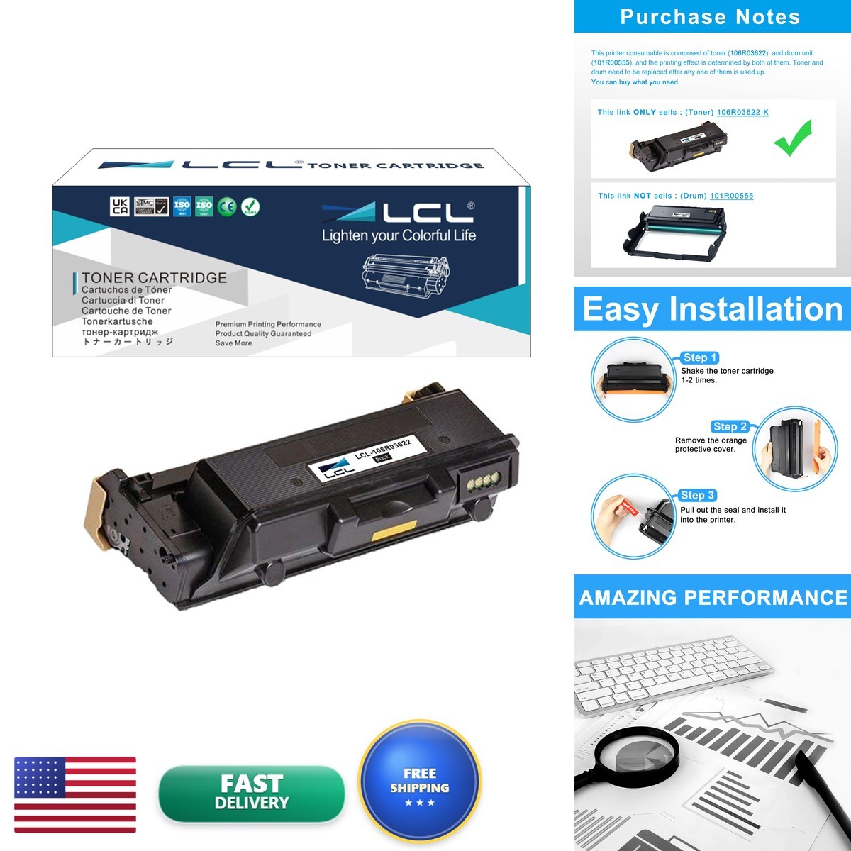 LCL 106R03620 Toner Cartridge for Xerox WorkCentre 3335 3345 Phaser 3330 Black