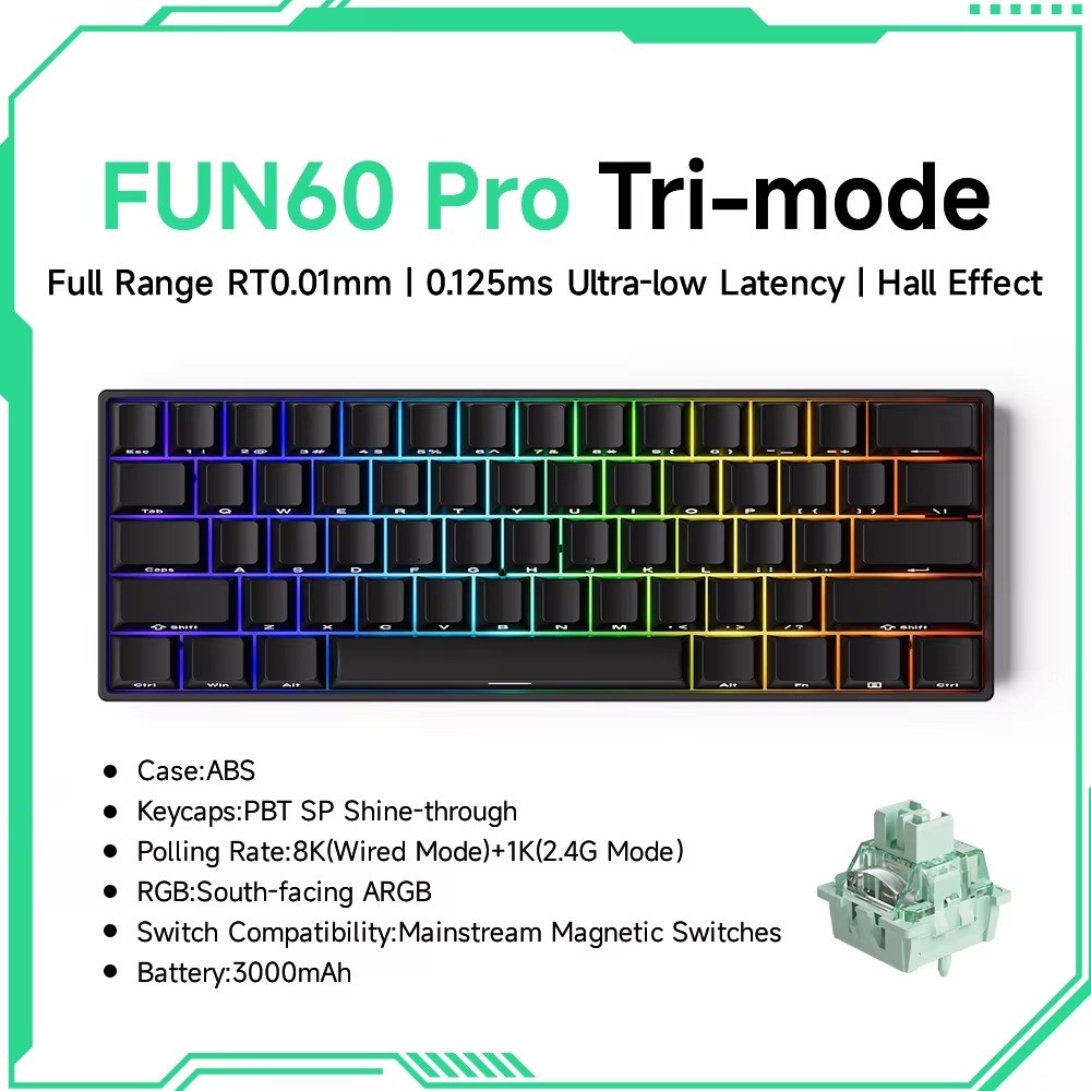 AKKO MonsGeek FUN60 Magnetic Keyboard 60% RGB Wired/Tri-Mode 0.01mm RT 8K