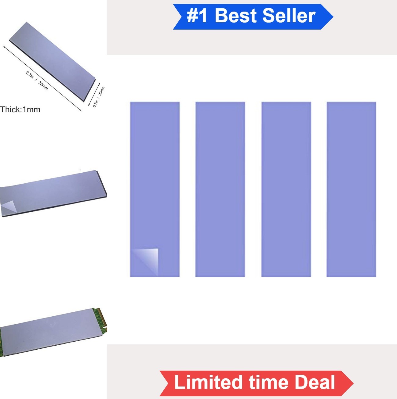 M.2 2280 SSD Thermal Pad 70x20x1mm 4 Pack Nano Silicon Grease For NVMe Heatsink