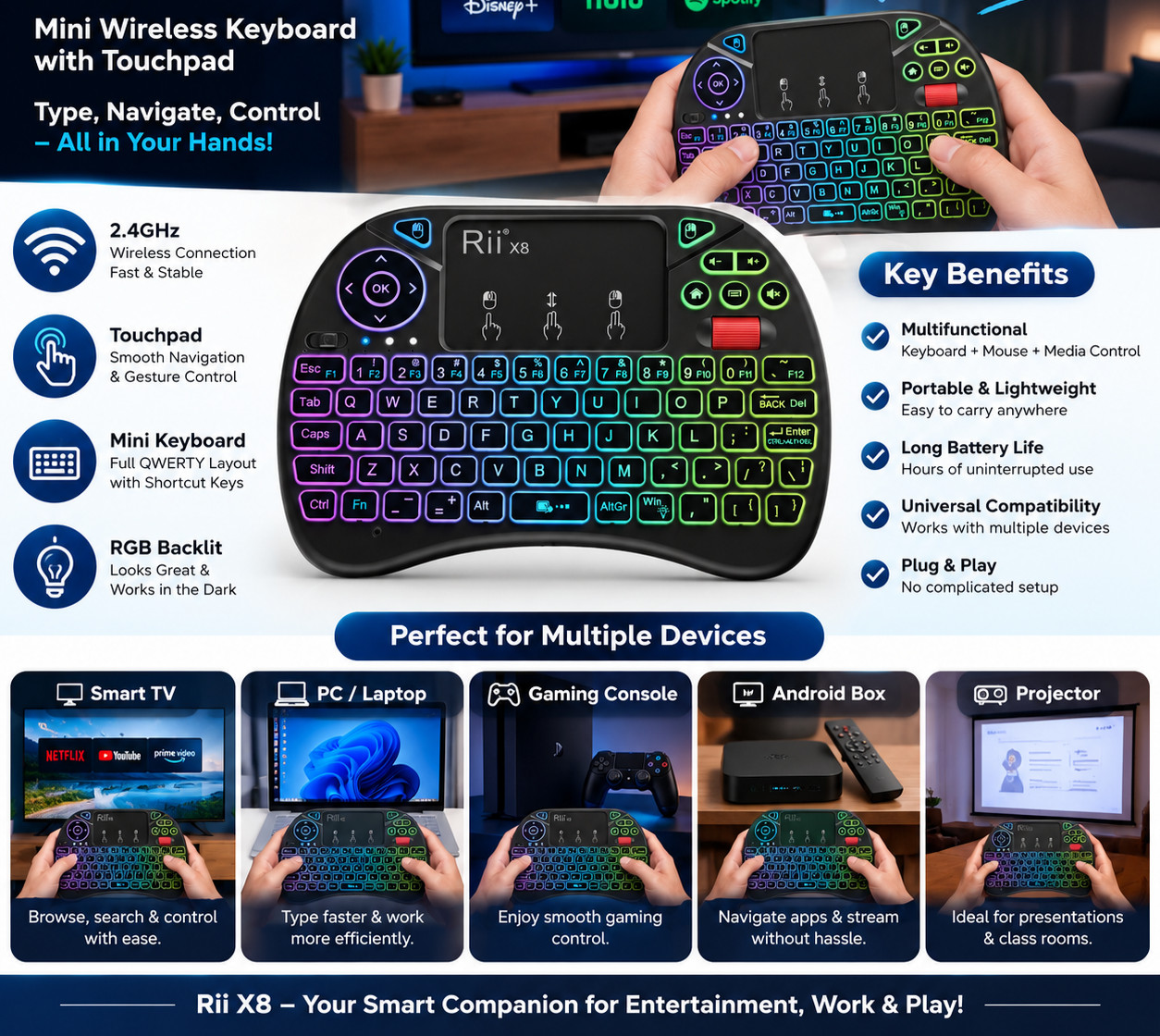 X8 Mini Keyboard,2.4G Wireless,with Touchpad Mouse for Android TV Box