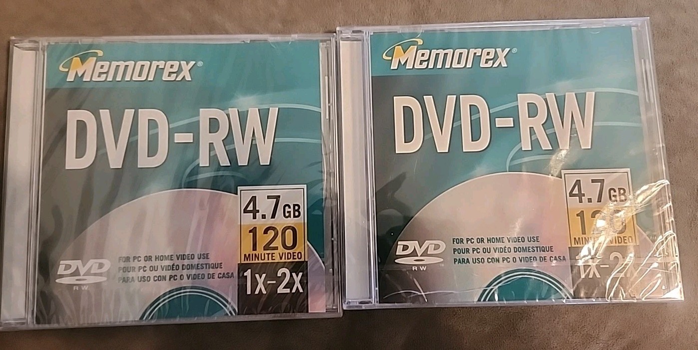 Lot of 2 Memorex DVD-RW 4.7GB / 120 minute BRAND NEW SEALED 1 Case Has A Crack 