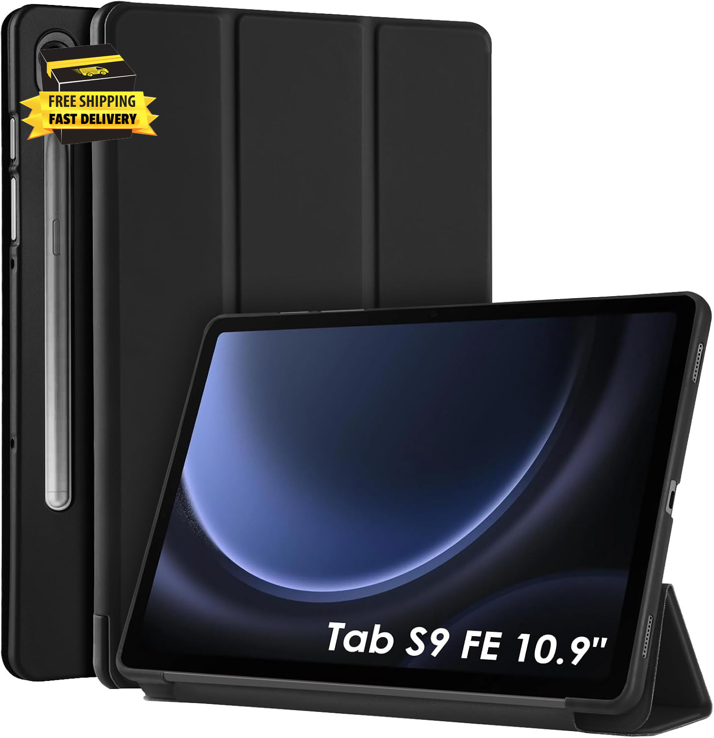 Case Compatible with Samsung Galaxy Tab S9 FE 10.9" Black, Premium PU Leather Ha