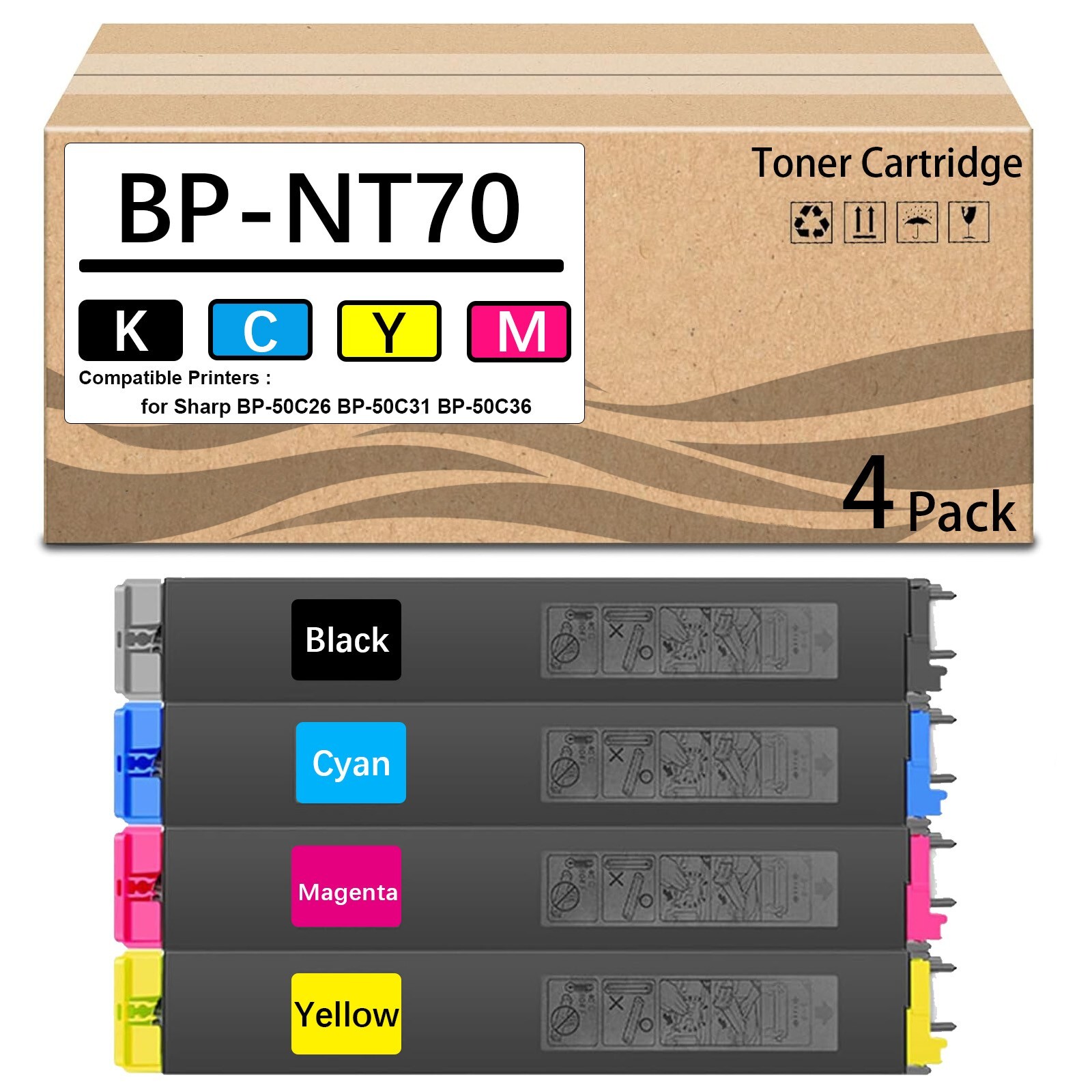 4 Pack BP-NT70 Toner Cartridge Replacement for Sharp BP-NT70 Toner Cartridges