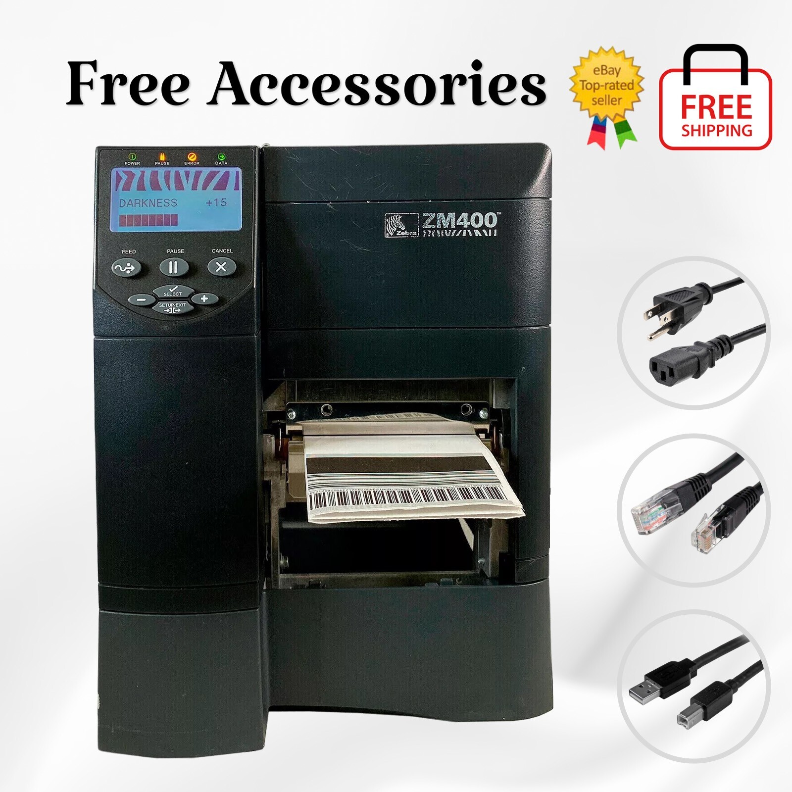 BUNDLE Zebra ZM400 ZM400-3001-0100T Thermal Transfer Label Printer USB LAN