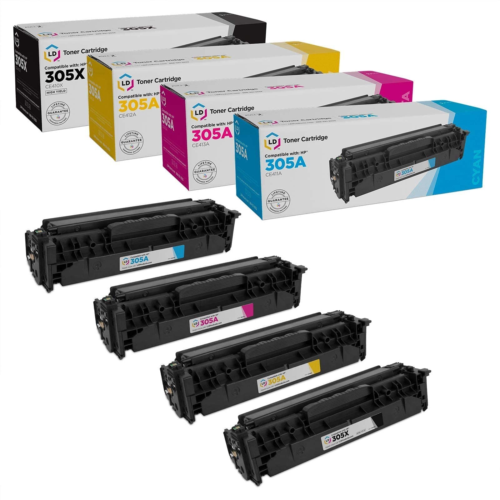 LD Toner Cartridge 4-Pack CE410X Black CE411A Cyan CE413A Magenta CE412A Yellow
