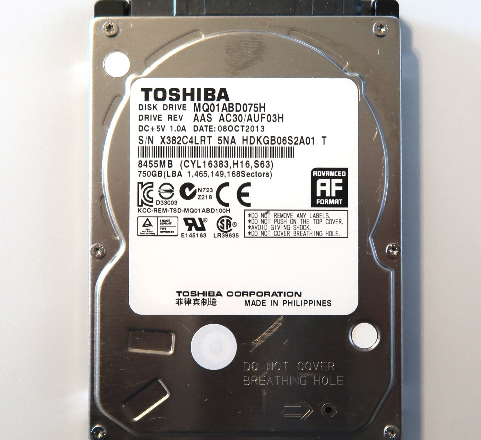 Toshiba MQ01ABD075H HDKGB06S2A01 T AAS AC30/AUF03H Philippine 2.5" 750gb OCT2013