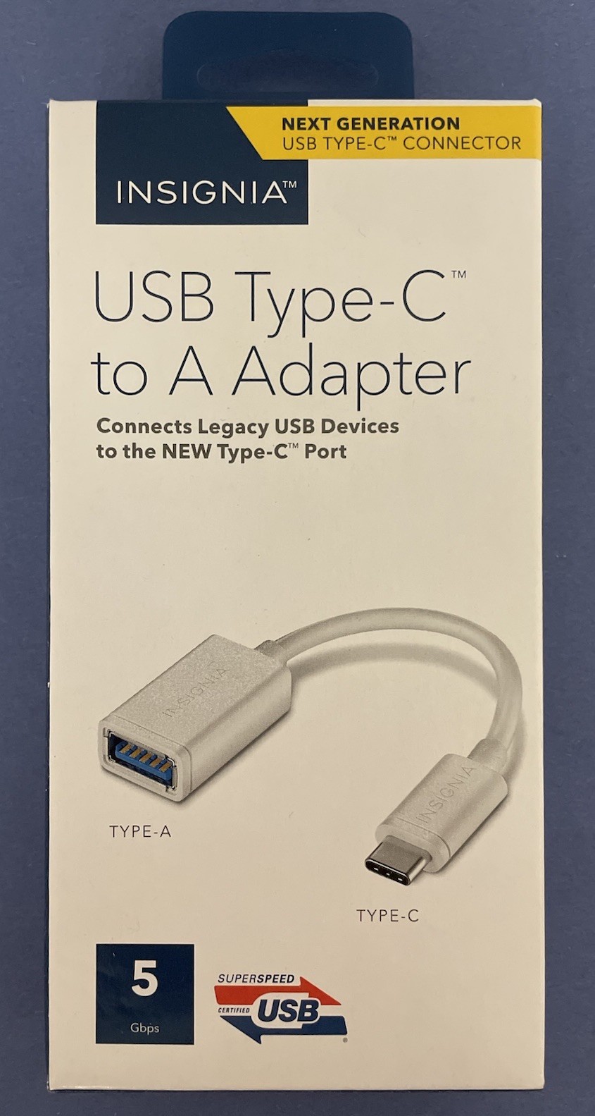 Insignia USB Type C to A Adapter - White 5 Gbps Superspeed NEW