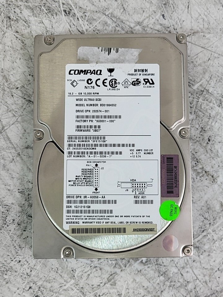 Compaq BD01864552 9U3001-030 Hard Drive 18.2GB 10K SCSI 3.5"