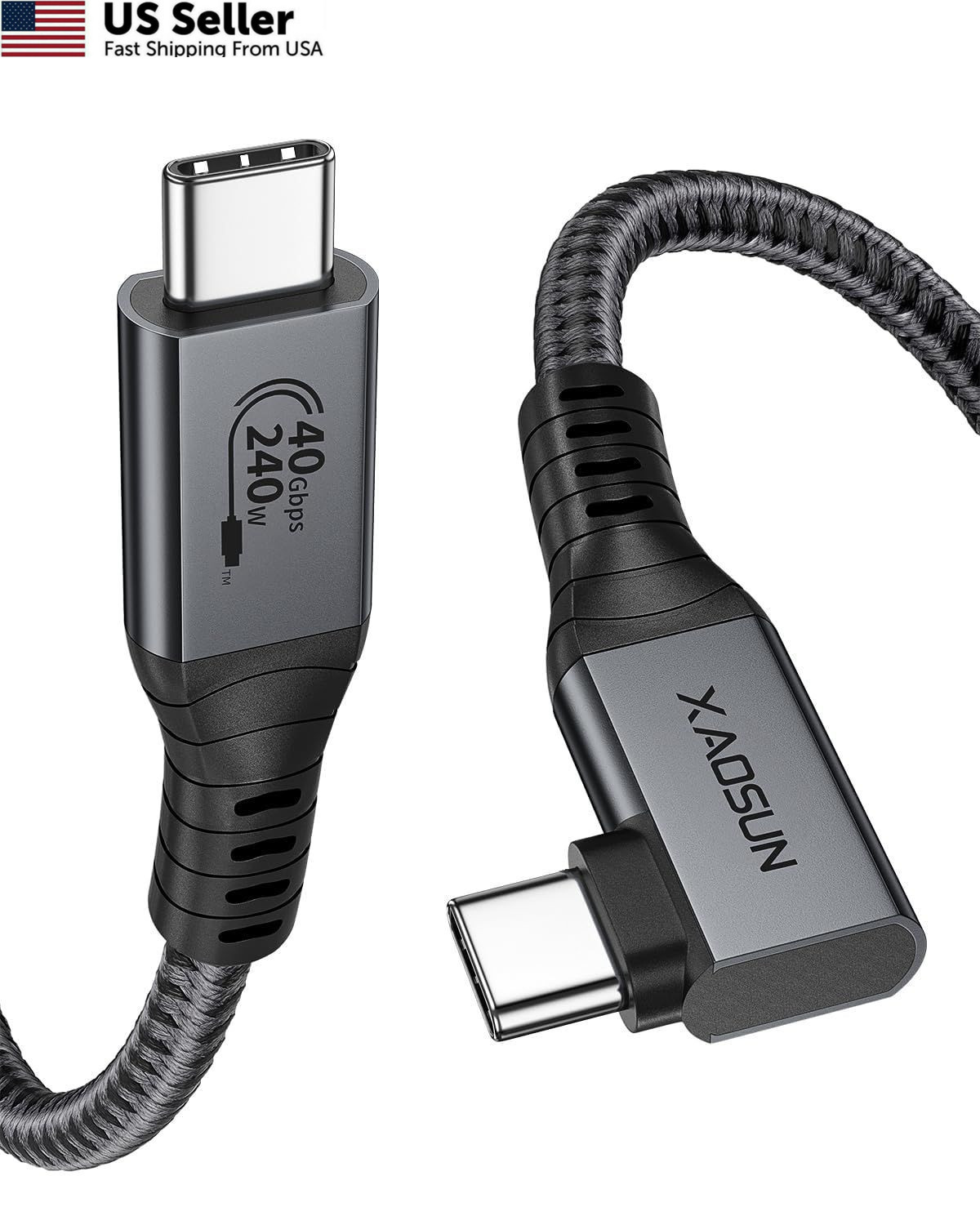XAOSUN Right Angle USB 4 Cable for 90 Degree Thunderbolt 4 Cable, 1FT, Grey