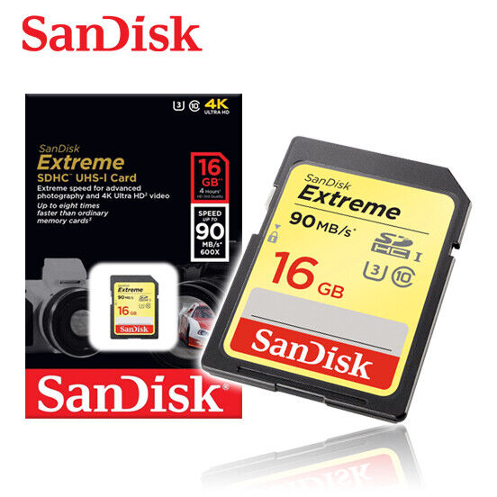 SanDisk Extreme UHS-I U3 SD Memory card 16GB / 32GB / 64GB up to 90MBs / 100MBs