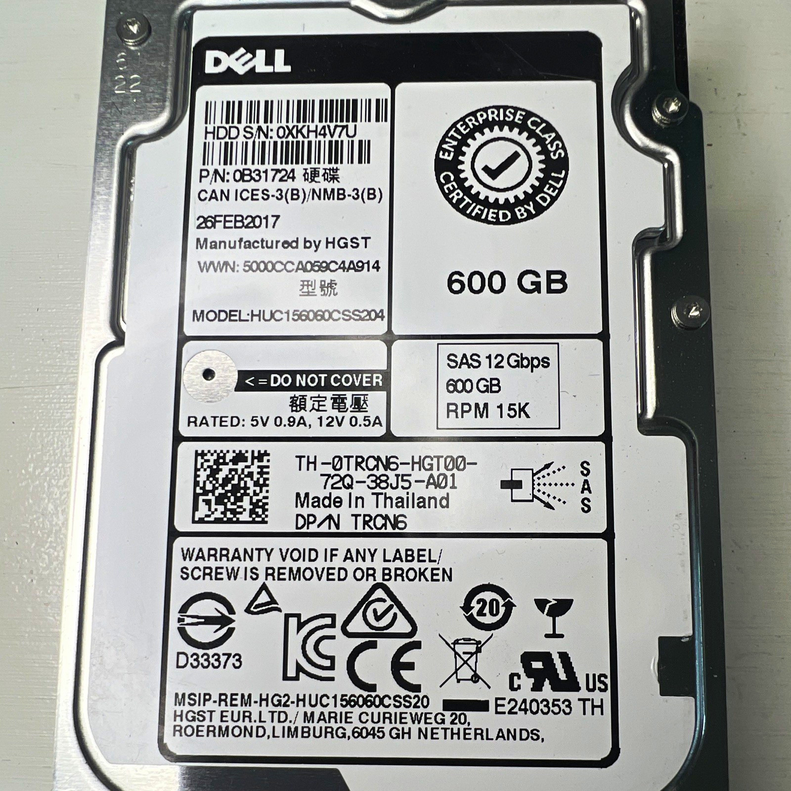 Dell Ultrastar 600GB 2.5" SAS 12Gbps HDD 15K 32MB Hot Swap 0TRCN6