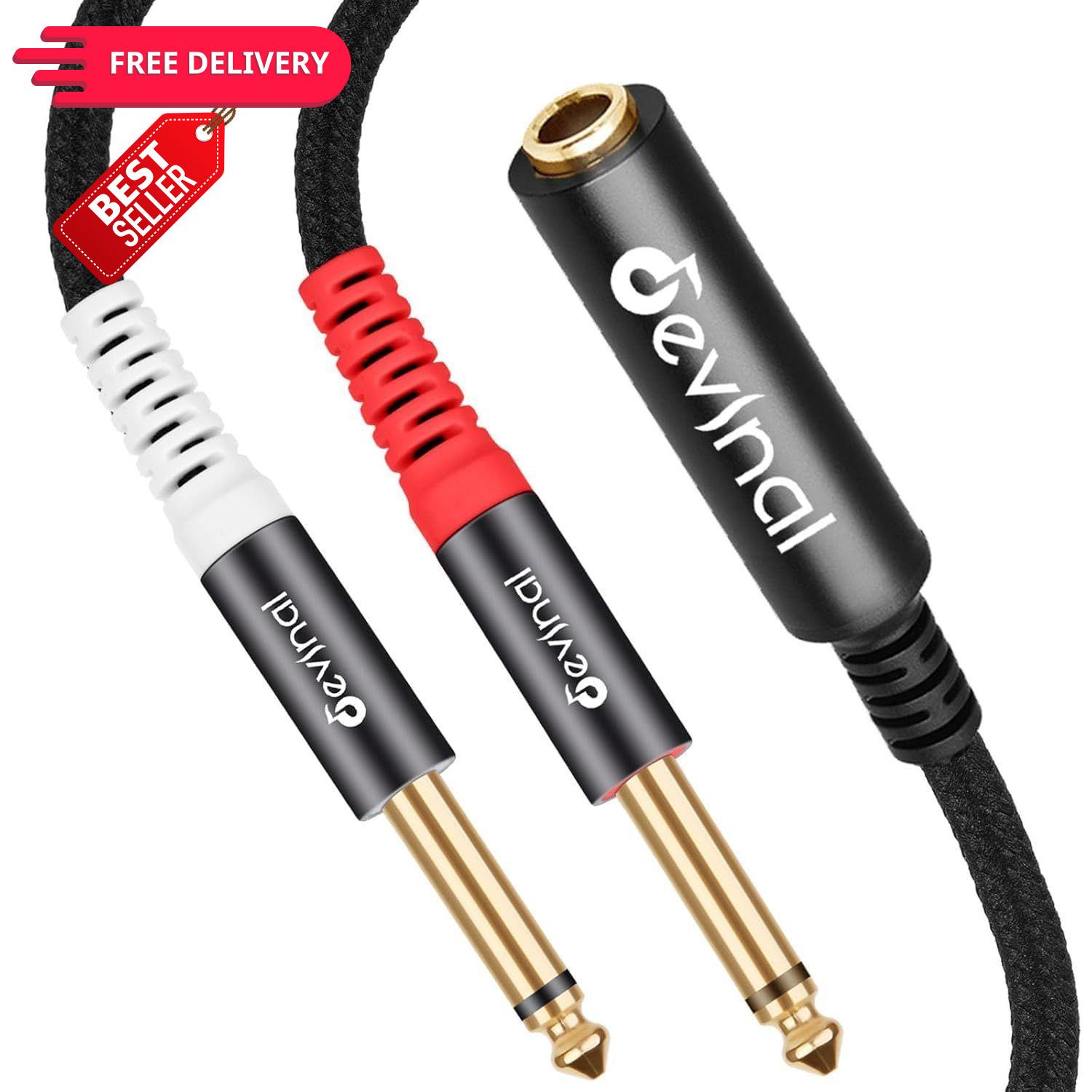 Devinal TRS to Dual 1 foot, Black 1/4" Female TS Male 1 Foot