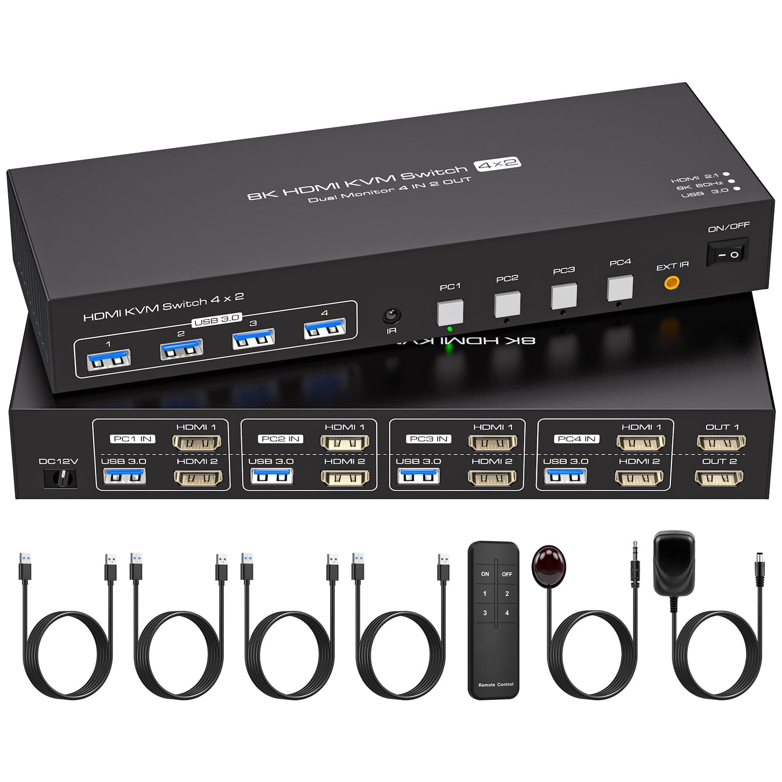 ATLAHET 4 Port Dual Monitor HDMI KVM Switch 4 Computers 2 Monitors 8K 60Hz 4K...