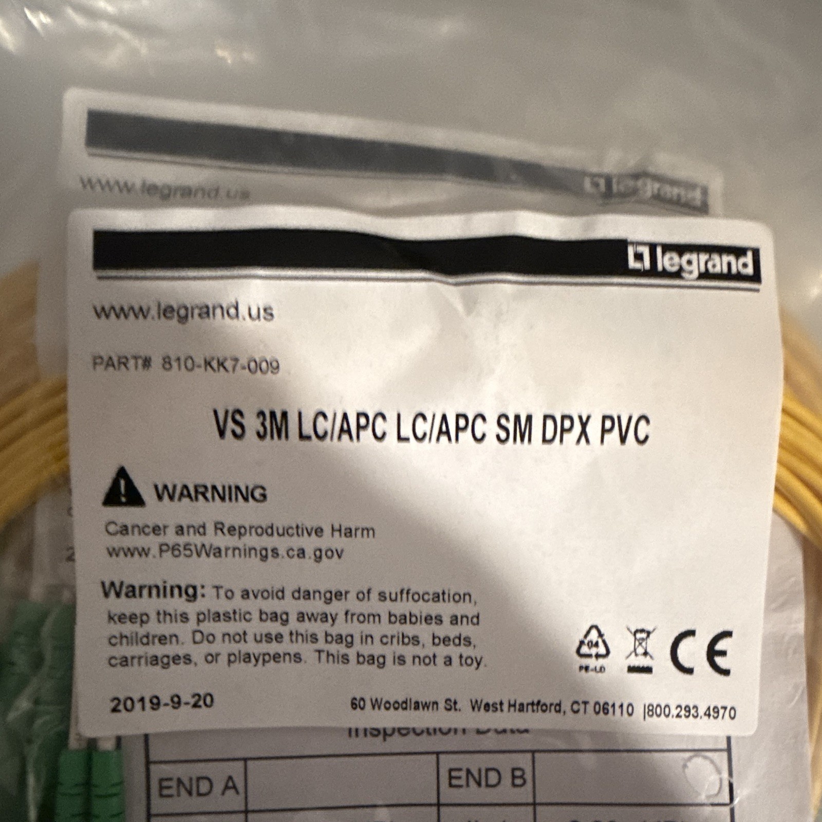 Legrand VS 810-KK7-009 3m LC/APC-LC/APC Duplex Single-Mode Fiber Cable