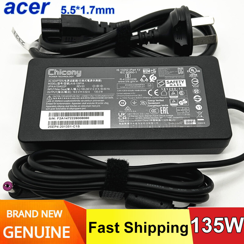 A18-135P1A -Original Acer Notebook Charger 135W Power Adapter Cable 19.5V6.92A