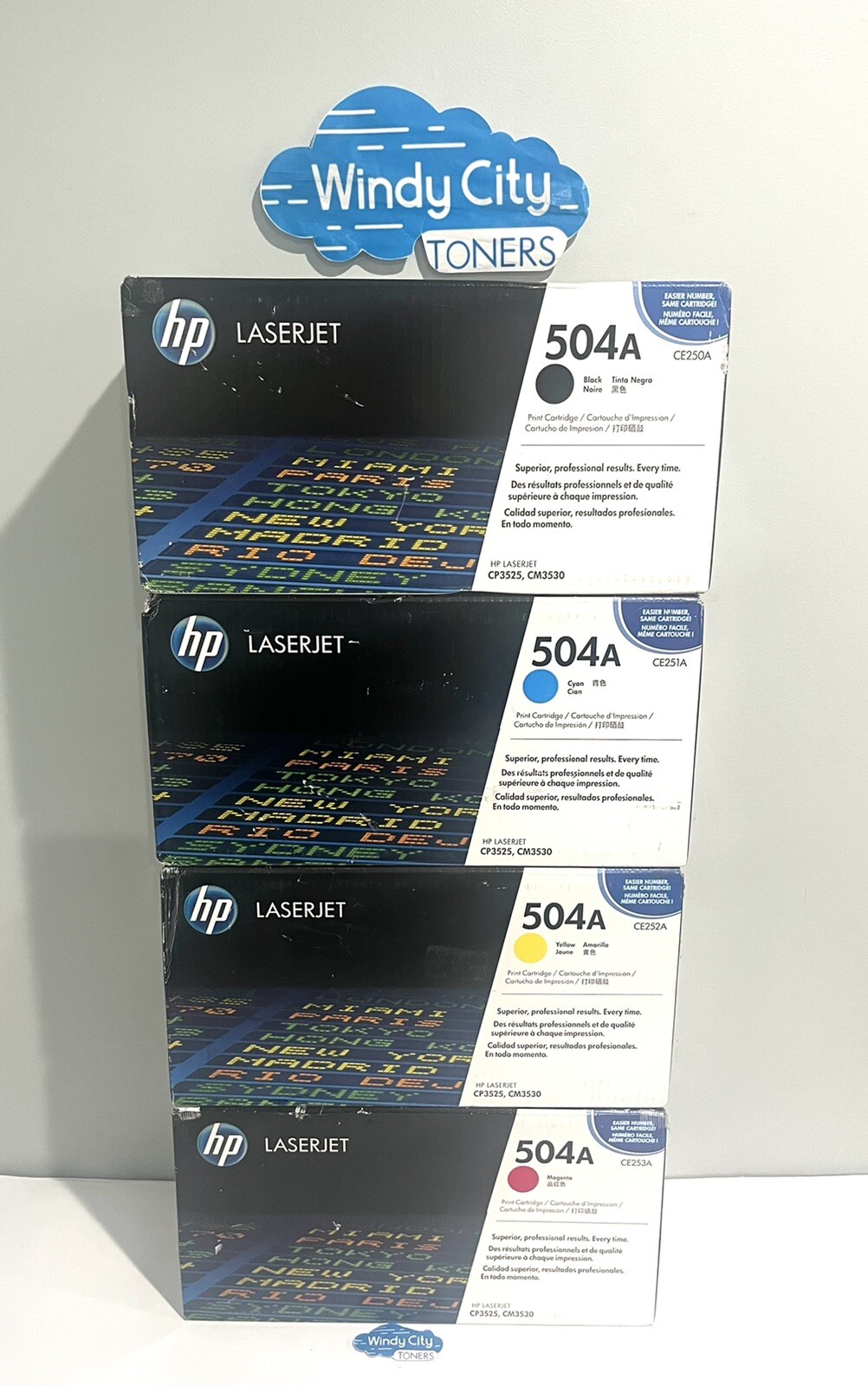 HP 504A CE250A CE251A CE252A CE253A Toner Set For LaserJet CM3525,CM3530 OEM NEW