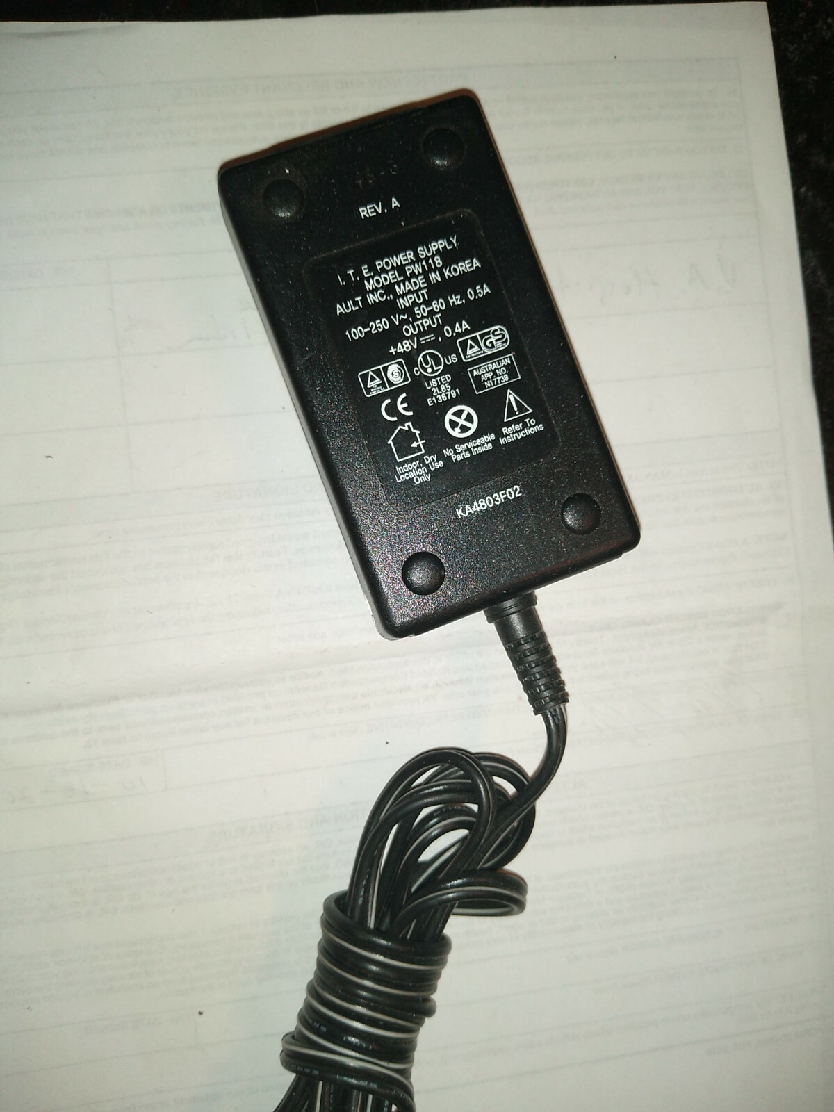 I.T.E POWER SUPPLY MODEL PW118 Input 100-250V Output + 7.5V 2.4A