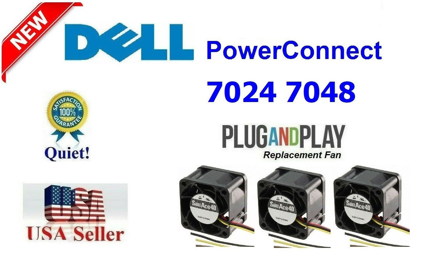 3x Quiet version Plug-and-Play fans for Dell PowerConnect 7024 7024F 7048