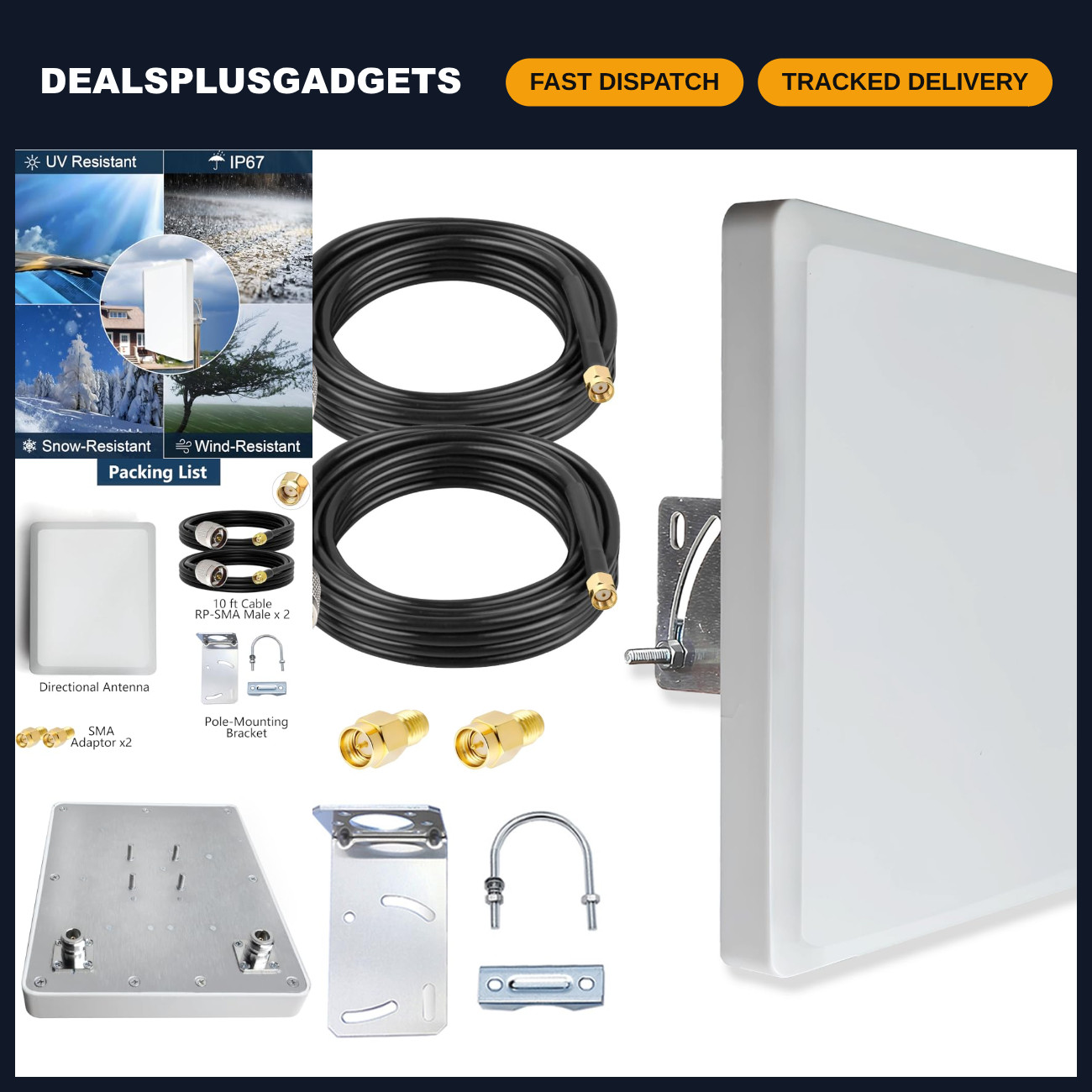 Dual Band Outdoor Directional Antenna 2.4G 5GHz 5.8G MIMO Pole Mount w/ 9.8ft Ca