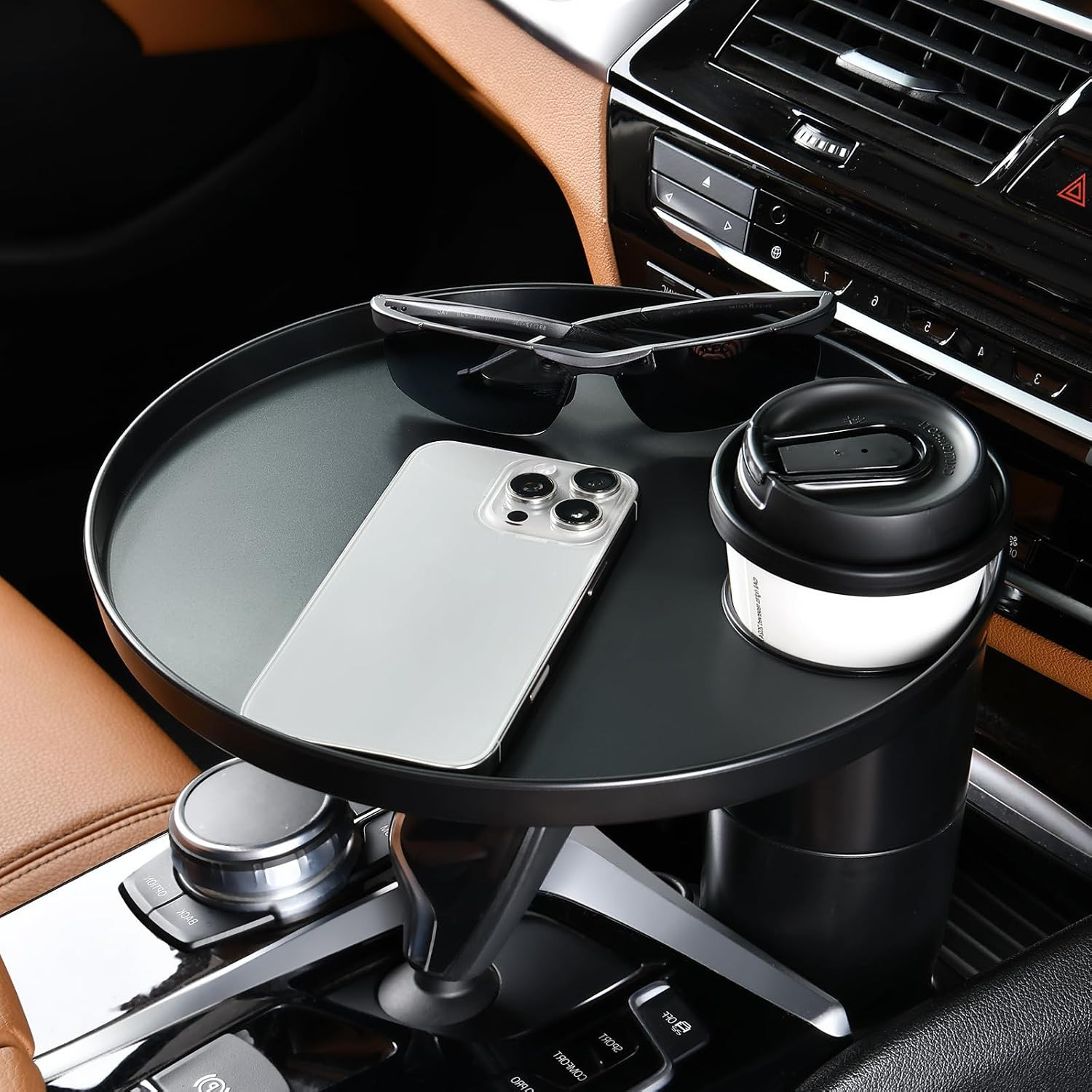 Car Tray and Cup Holders, 360° Rotating Car Desk for Laptop, Upgraded Steering W