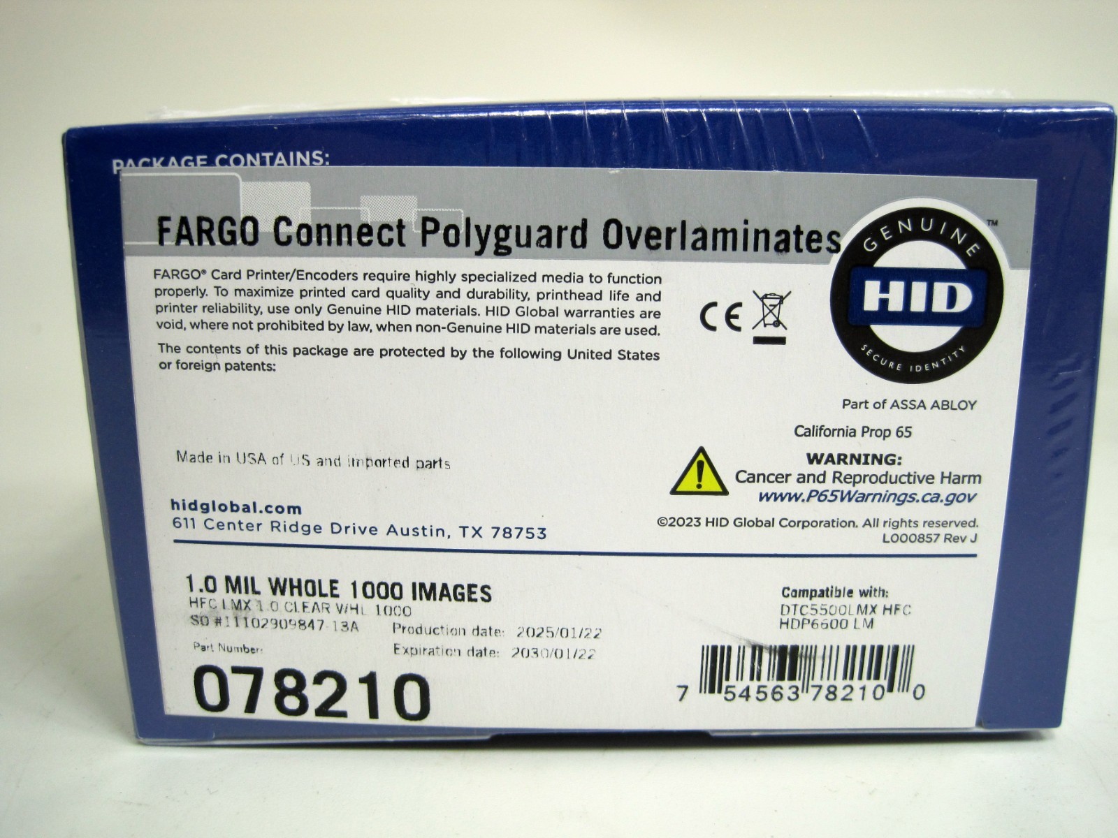 HID FARGO 078210 Polyguard Overlaminates Clear 1.0 MIL DTC5500LMX HDP6600